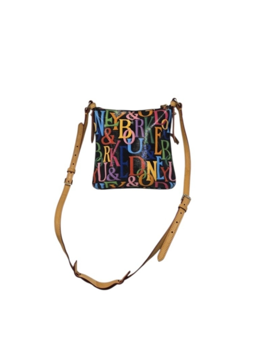 Dooney & Bourke Vintage/Y2K Multicolor Signature Crossbody Bag with Tan Strap - Picture 2 of 14